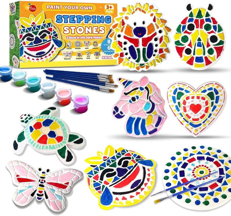 EggSun 8Pcs Stepping Stones Painting Crafts Kit for Kids 4 8 6, DIY Garden Stones Outdoor Paint Your Own Ceramic Unicorn Arts and Crafts for Boys Girls Ages 4 7 9 10 12 Birthday Gifts - Image 1